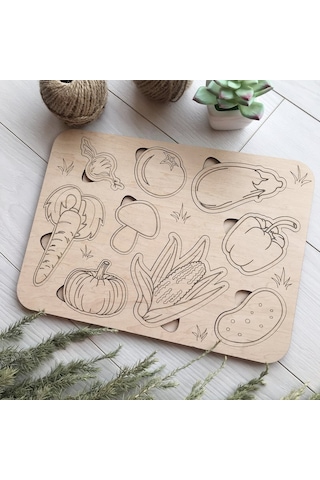 Ahşap Montessori Sebzeler Eğitici Puzzle