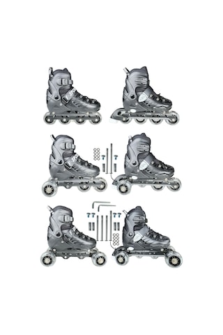 Black Seri Tek Teker Işıklı Paten Koruma Seti 2+2 Çocuk Pateni Taşıma Çantalı 3 İn 1 Siyah