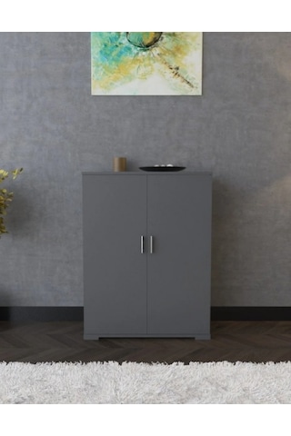 Boreas Design Detroit Çok Amaçlı Dolap Çift Kapaklı 6 Raflı Banyo Dolabı Mutfak Kiler Erzak Dolabı Antrasit Gri