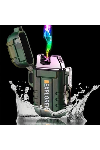 Techbloom Dual Arc Usb Şarj Edilebilir Çakmak Kamuflaj Siyah Taşınabilir Rüzgara Dayanıklı Kampçılık Ve Doğa Yürüyüşü İçin Altın