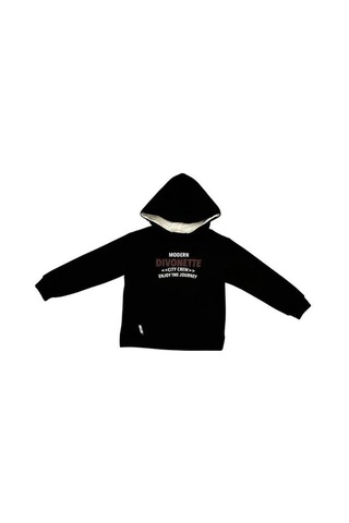Divonette Erkek Çocuk Önü Yazılı Şardonlu Sweatshirt-15093 Siyah