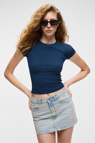 Grimelange HOPEWELL Kadın Yuvarlak Yaka Örme Slim Fit Lacivert T-Shirt