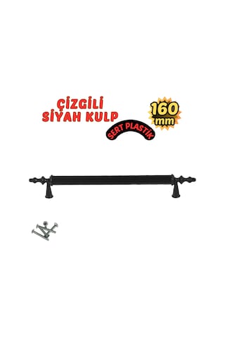 Çizgili Siyah Plastik Mobilya Kulpu 160mm Tekli Siyah