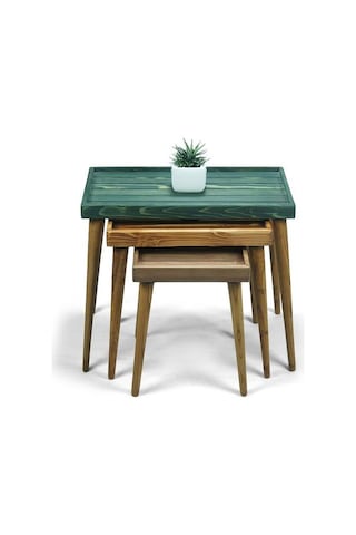 Doğal Ağaç Masif Kütük Lata 3’lü Zigon Sehpa