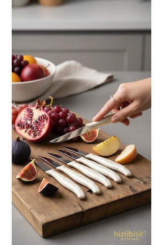 Bymyhand Beyaz Mermer Desenli Meyve Bıçağı 6'lı Set
