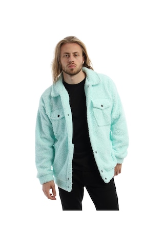 Erkek Kıvırcık Peluş Cıt Cıt Kapamalı Ceket Mint Mint Yeşili