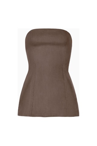 Because Of Alice Strapless Linen A - Line Bodice Kadın Üst Kahverengi