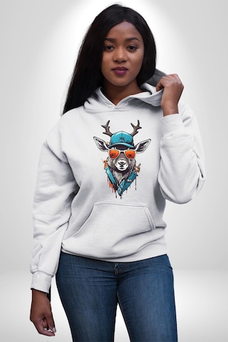 Güneş Gözlüğü Savaşcı Geyik Kadın Erkek Beyaz Kapüşonlu Sweatshirt Hoodie Beyaz