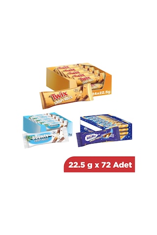 Twix - Bounty - Milkyway Crispy Rolls 22.5 X 24 Adet 3 Lü Karma Paket Toplam 72 Adet