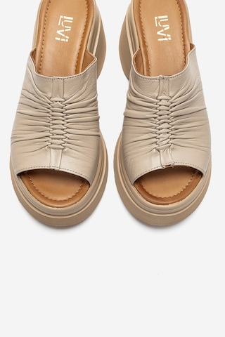 Luvishoes Nellıe Bej Hakiki Deri Kadın Dolgu Tabanlı Terlik