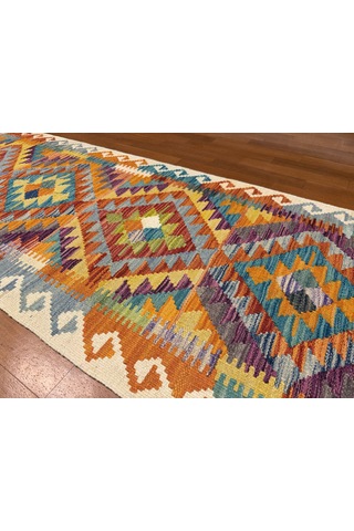 El Dokuma Afgan Kilim 100% Yün Harıka Desenlı Kök Boya Çok Renkli
