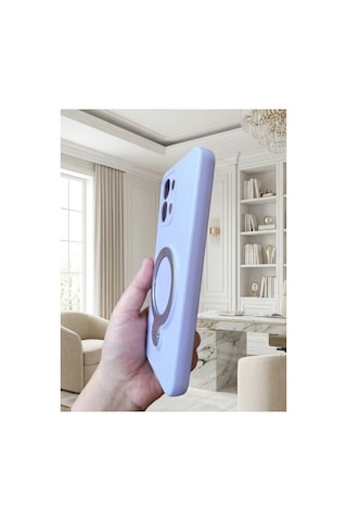 Oppo A6 Pro İle Uyumlu 360 Derece Dönebilen Kalın Metal Magsafe Halka Stantlı İçi Kadife Korumalı Ultra Lüx Premium Silikon Kılıf LİLA