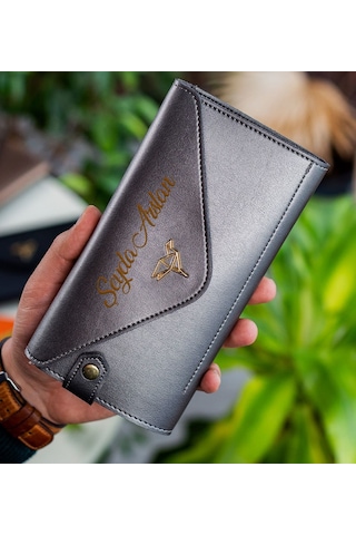 Bk Gift Kişiye Özel İsimli Telefon Ve Bozuk Para Bölmeli Zarf Model Antrasit Siyah Kadın Cüzdanı, Sevgiliye Hediye, Anneye Hediye Renkli Çok Renkli