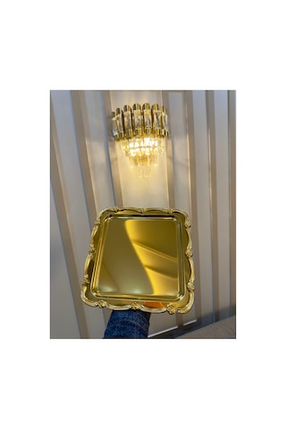 Tek Kişilik Döküm Gold Güllü Çay Kahve Sunum Söz Tepsisi 6 Adet Sarı