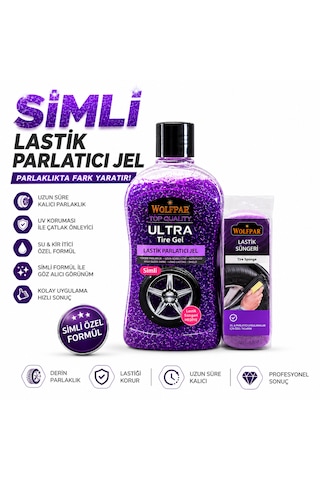 Simli Lastik Parlatıcı Jel Ve Lastik Süngeri Mor