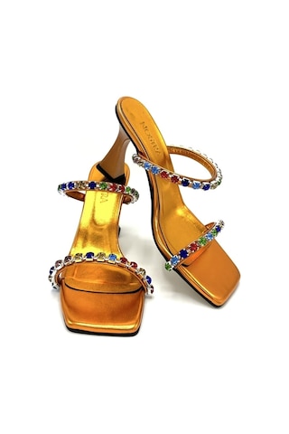 Nostra Shoes Turuncu Stone Kadın Taşlı Topuklu Ayakkabı-terlik Turuncu