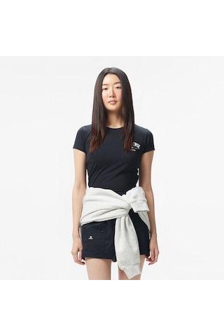 Converse Classic Kadın Slim Fit Baskılı Siyah T-shirt