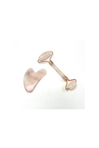 Yıldız Doğal Taş Sertifikalı Pembe Kuvars Roller + Gua Sha Doğal Taş Masaj Aleti