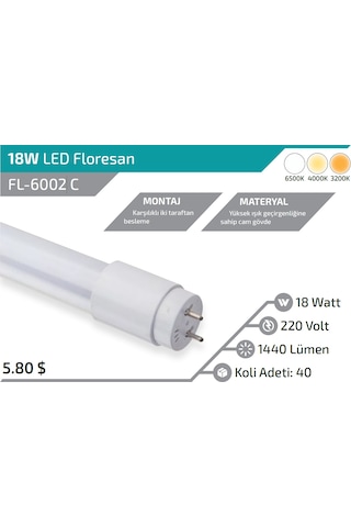 18w 120 Cm Led Florasan Ampül 3000k Günışığı