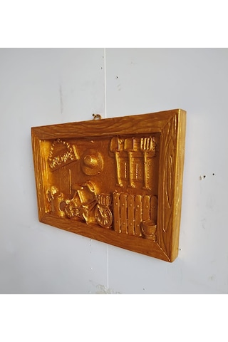 Altın Varaklı Polyester Retro Vintage Pano Duvar Süsü 23X15 Cm