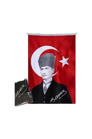 Asilmeydan Türk Bayrağı Kalpaklı Atatürk Fotoğraflı Türkiye Bayrağı 70x105 Cm