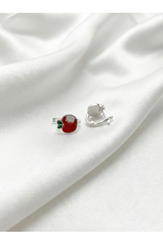 Çekirdekjewelry 925 Ayar Gümüş Elma Çocuk Küpe Gri