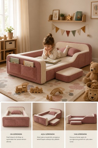 Dizanor Maxi Nest Tek Kısa Yan Kenarlı Montessori Yatak Seti - Pembe Fitilli 90 X 190