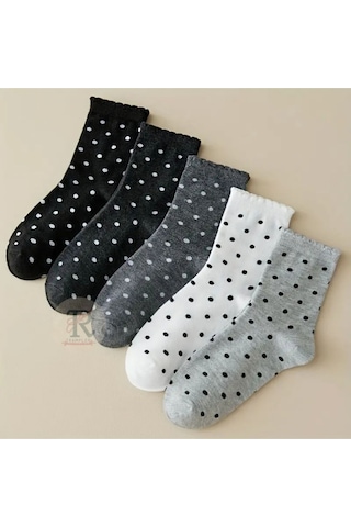 Trampler 5 Çift Kadın Puantiyeli Uzun Çorap Kadın Kolej Çorap Çok Renkli
