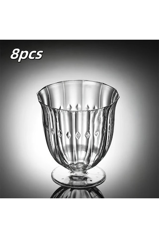 Willowhaven 8 Parça Elmas Desenli Şık Uzun Bardak - Pasta, Dondurma, Çay İçin Dayanıklı