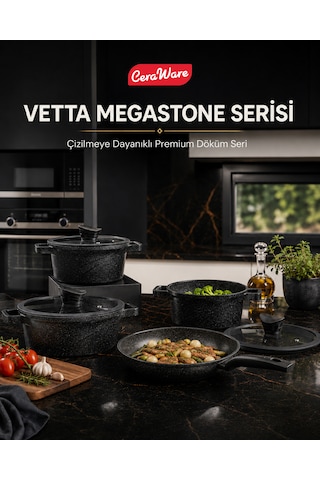 Ceraware Vetta 10 Parça Seramik Yapışmaz Tencere Tava Seti Siyah