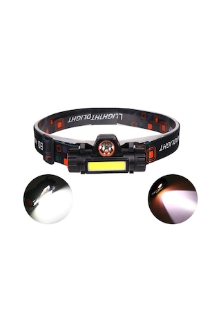 1200 Lümen Cob Led Şarjlı Çalışma Lambası Kafa Feneri Kafa Lambas N11.318 Siyah