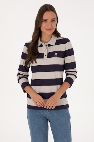 U.S. Polo Assn. Kadın Mürdüm Çizgili Polo Yaka Sweatshirt 50314207-VR074