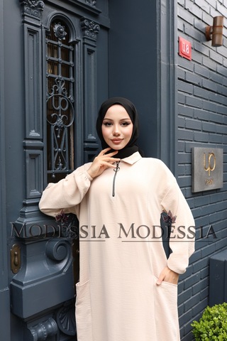 Kadın Taş Aerobin Uzun Önü Yarım Fermuarlı İkili Takım T1224 Taş