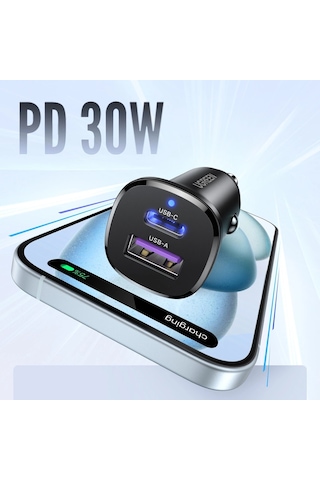 Ugreen 30w 2 Portlu Araç İçi Şarj Cihazı Çakmaklık Adaptörü, 25845