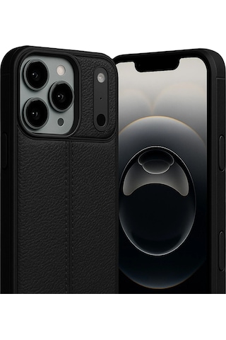 İphone Uyumlu 17 Pro Max Kılıf Focus Deri Desen Silikon Arka Kapak Siyah