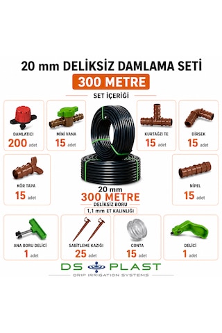 300 Metre 20 Mm Deliksiz Damla Sulama Seti 1,1 Mm Et Kalınlığı 300 Metre 20 Mm Deliksiz Damla Sulama Seti 1,1 Mm Et Kalınlığı
