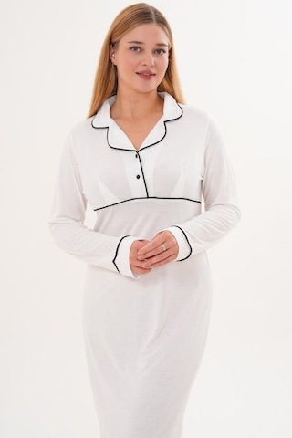 Mecit Pijama Mecit 6308 Ekru Uzun Kollu Kadın Gecelik Ekru