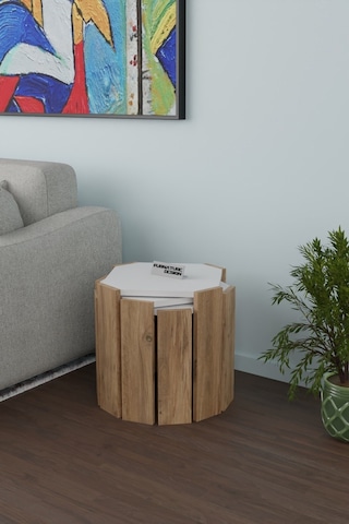 Sekizgen Üçlü Zigon Sehpa Seti Sunta Yan Sehpa Beyaz - A.çam