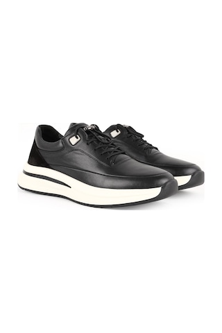 Erkek Sneaker Siyah Hakiki Deri Süet Garnili Kilitli Lastik Bağcıklı Hafif Kalın Beyaz Eva Taban Lbr H1106 Syh-byz