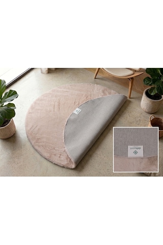 Bej Tavşan Tüyü Halı Yuvarlak Cotton Taban