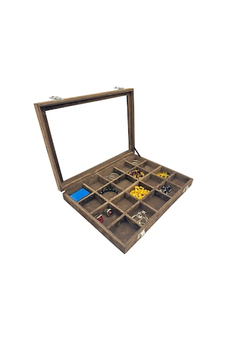 Bölmeli Takı Ve Aksesuar Kutusu Alkantara Kahve Kahverengi