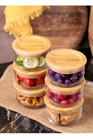 Bambum Duo 300ml 6'lı Bambu Kapaklı Cam Kahvaltılık Seti