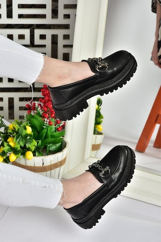 Fox Shoes P6520343009 Siyah Kalın Tabanlı Kadın Günlük Ayakkabı Siyah