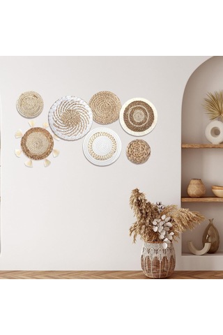 Moveevo Bohemian Tarz Doğal Malzeme El Dokuma Duvar Sepeti Seti - 8 Parça, Ev Dekorasyonu, Salon Ve Giriş Bölümü İçin Estetik Zenginleştirici