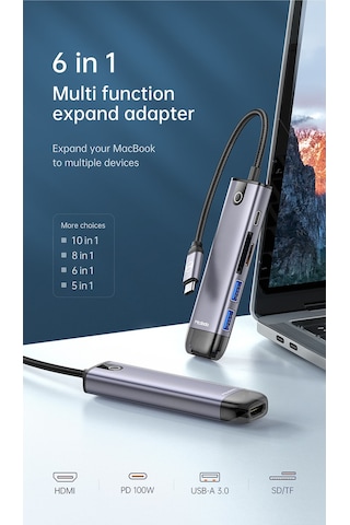 Mcdodo 6 In 1 Type C Apple Uyumlu MacBook Çevirici Çoklayıcı Adaptör Hu-7740