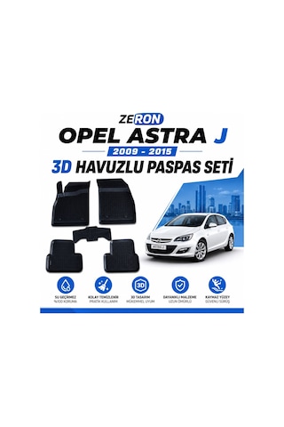 Zeron Opel Astra J 2009-2015 3d Havuzlu Paspas Seti Su Geçirmez Kaymaz Siyah 5 Parça