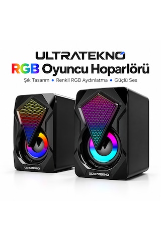 Ultratekno E-1046 Rgb 1+1 Kablolu Bilgisayar Hoparlörü 6w Usb 3.5mm Aux Pc Laptop Speaker