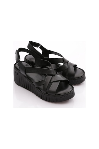 Dgn 254 Kadin Şeritli Açik Sandalet 254-2498-R11318 Siyah Siyah