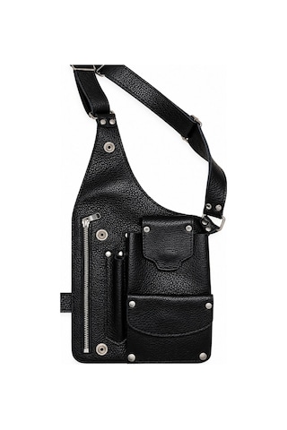 Hemlabel Hakiki Deri Erkek Göğüs Çantası Edc Holster Telefonluk Kişiye Özel El Yapımı Siyah