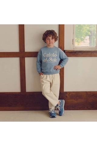 Mod Kids Erkek Çocuk Mavi Sweatshirt Yazılı Baskılı Uzun Kollu Bebek Mavi